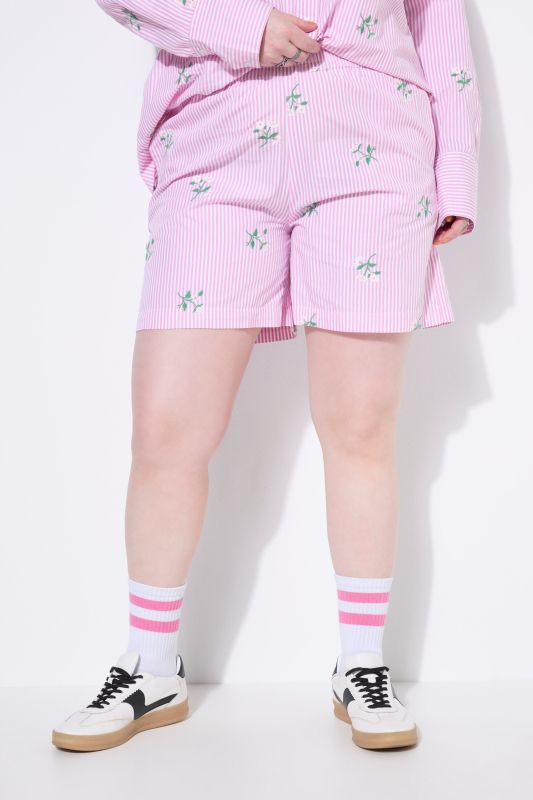Short rayé, jambe large, broderie florale