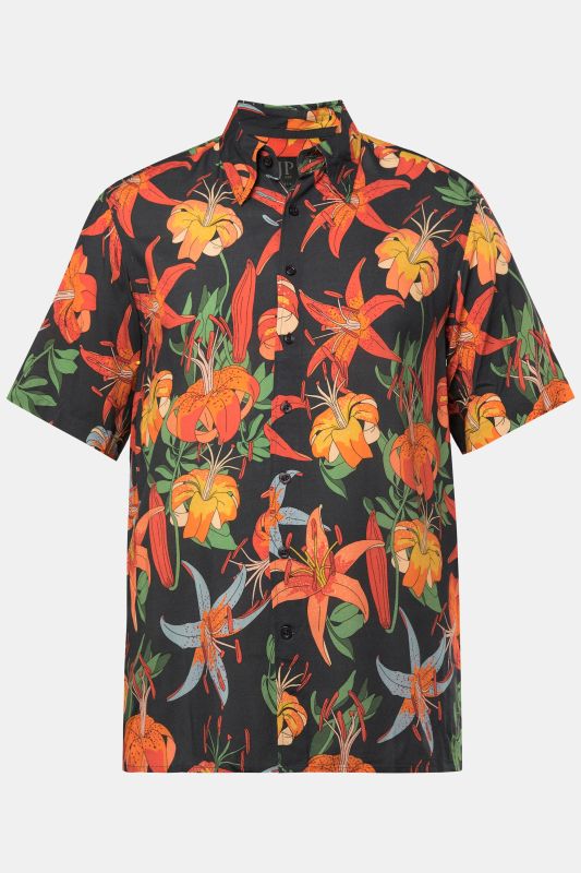Chemise JP 1880 imprimé all-over, manches courtes et col à pointes boutonnées (boutons invisibles) - jusqu'au 8 XL