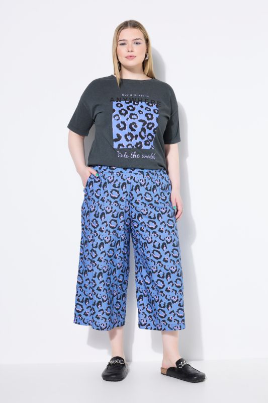 Jupe-culotte jambe large et taille élastique, imprimé léopard