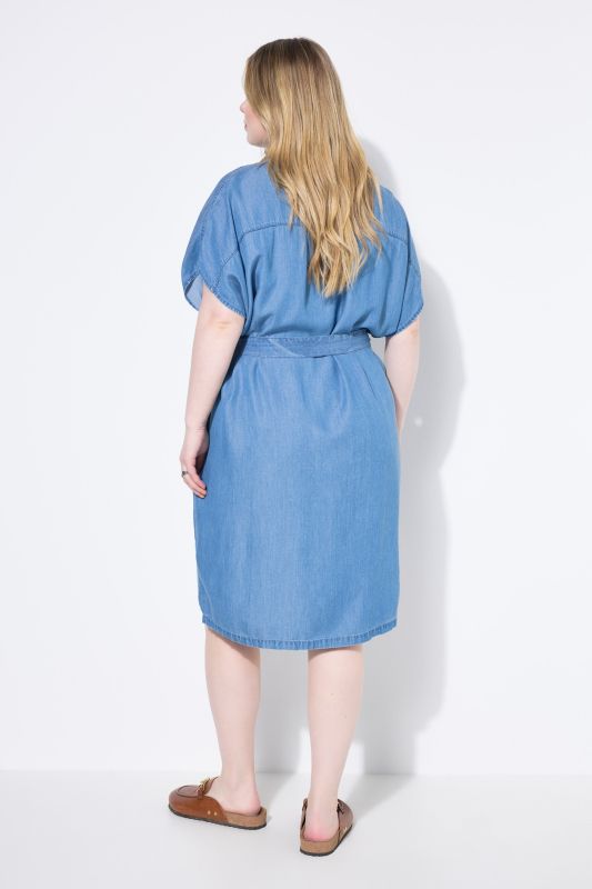 Robe chemisier en denim souple, ceinture à nouer