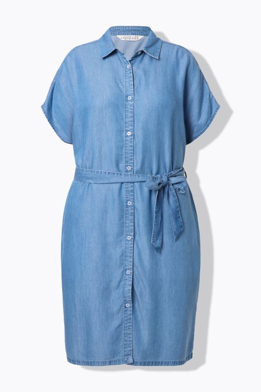 Robe chemisier en denim souple, ceinture à nouer