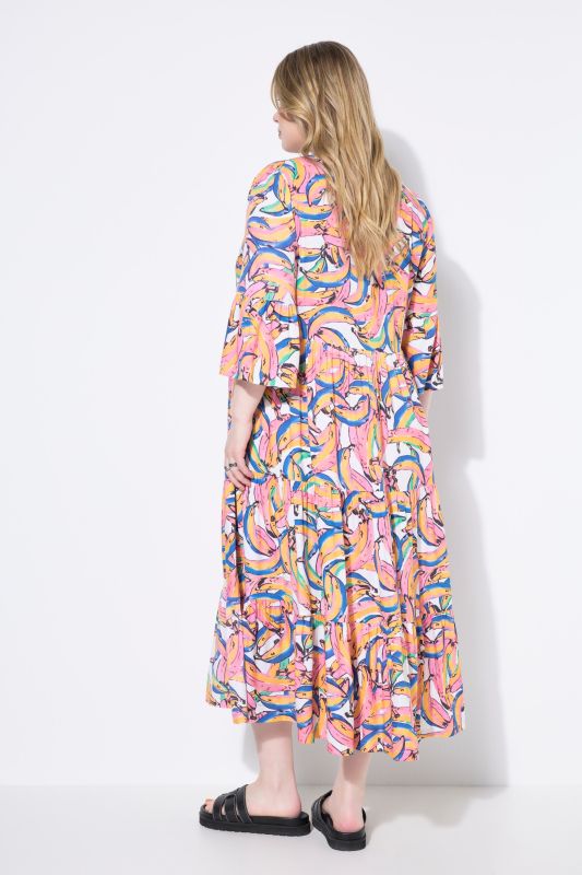 Robe maxi à volants, imprimé bananes