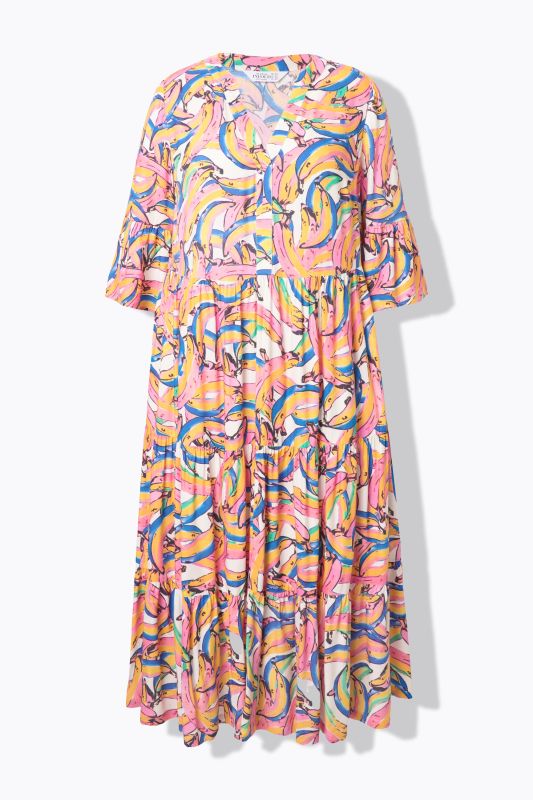 Robe maxi à volants, imprimé bananes