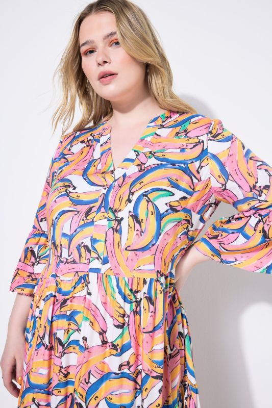 Robe maxi à volants, imprimé bananes