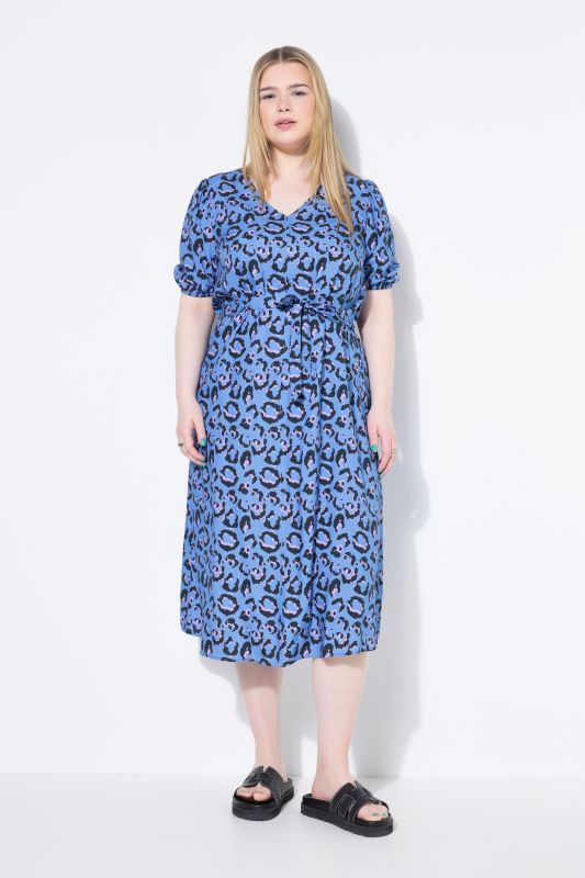 Robe midi coupe évasée, imprimé léopard, cordon de serrage à la taille