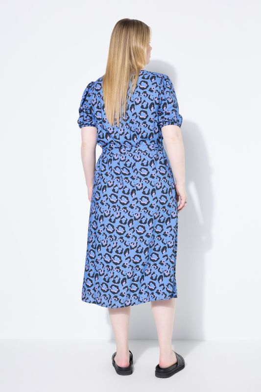 Robe midi coupe évasée, imprimé léopard, cordon de serrage à la taille