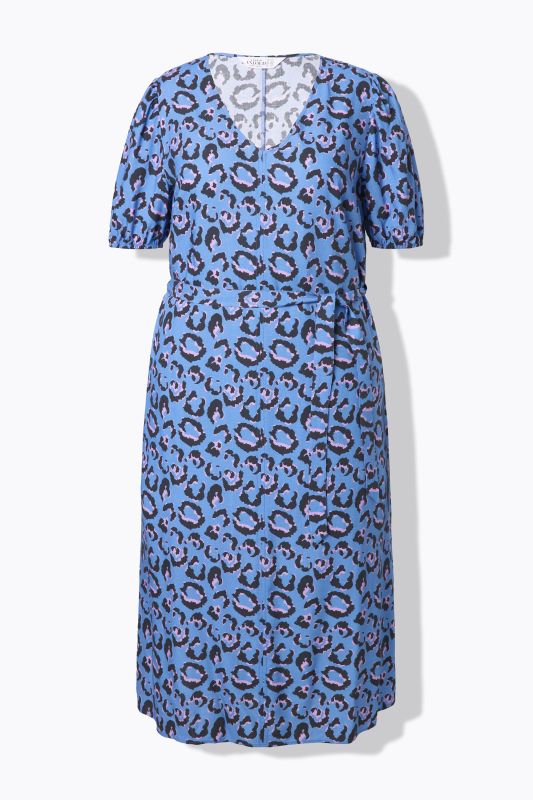 Robe midi coupe évasée, imprimé léopard, cordon de serrage à la taille