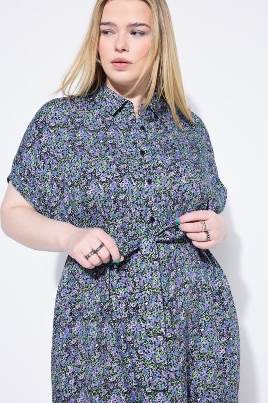 Robe chemisier, longueur maxi, imprimé à fleurs