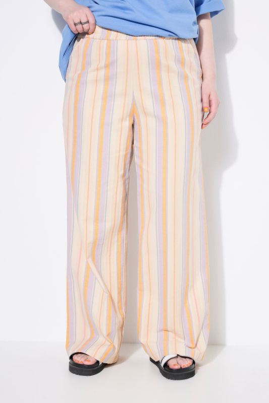 Pantalon rayé, coupe Wide Legs et ruban fantaisie