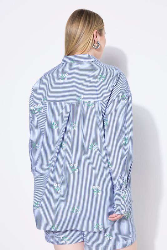 Chemisier à rayures oversize, fleurs brodées