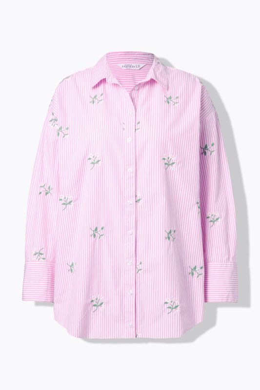Chemisier à rayures oversize, fleurs brodées