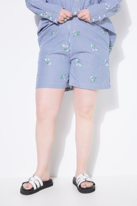 Short rayé, jambe large, broderie florale