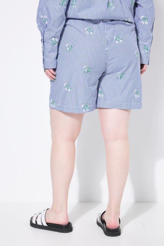 Short rayé, jambe large, broderie florale