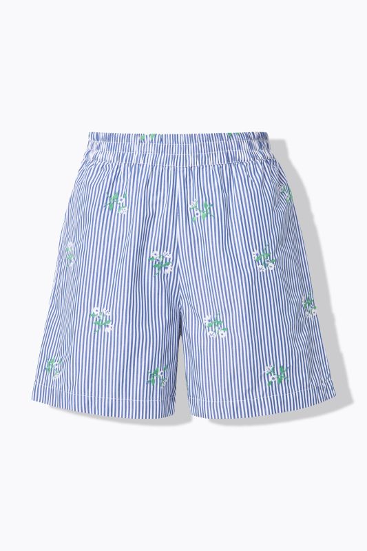 Short rayé, jambe large, broderie florale