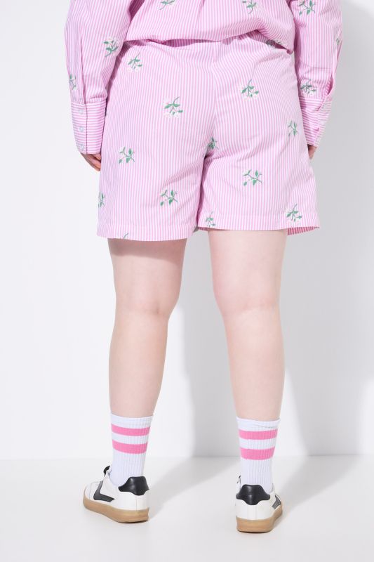 Short rayé, jambe large, broderie florale