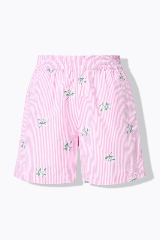 Short rayé, jambe large, broderie florale