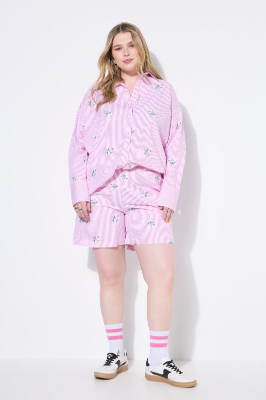 Short rayé, jambe large, broderie florale