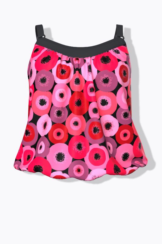 Tankini à imprimé cercles. Bonnets souples et bretelles ajustables. Matières recyclées