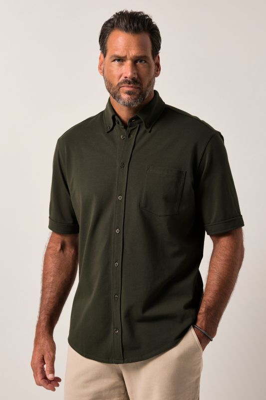Chemise en maille piquée coupe Modern, avec technologie FLEXNAMIC®, manches courtes et col à pointes boutonnées