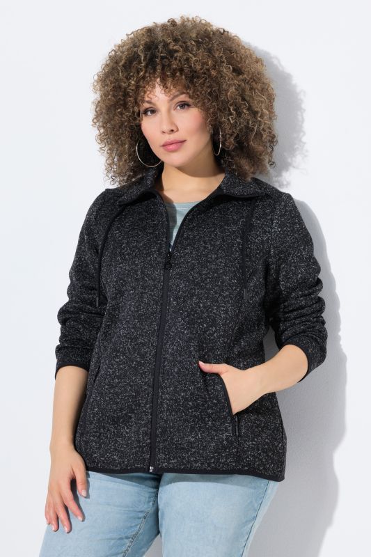 Veste en maille polaire, motif losantes, col montant et poches zippées