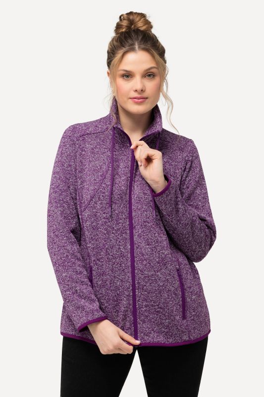 Veste en maille polaire, motif losantes, col montant et poches zippées