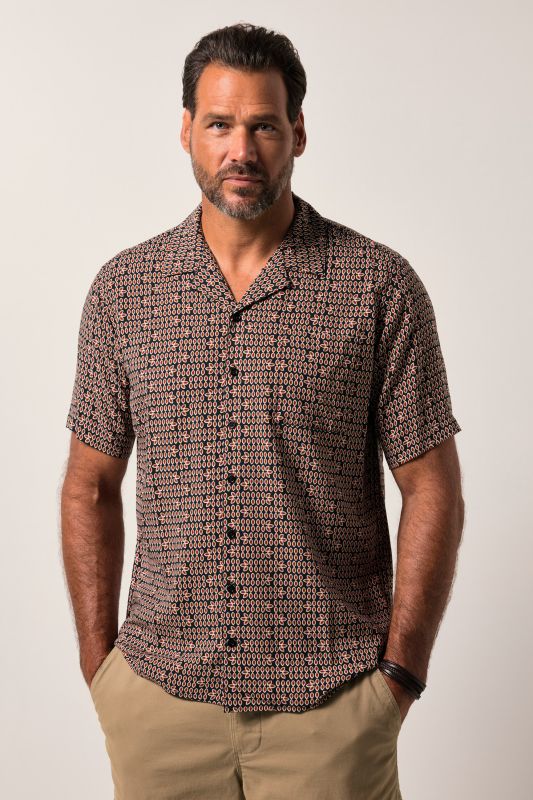 Chemise JP 1880 en viscose, manches courtes, col cubain et imprimé all-over, coupe Cuba-Fit - jusqu'au 8 XL