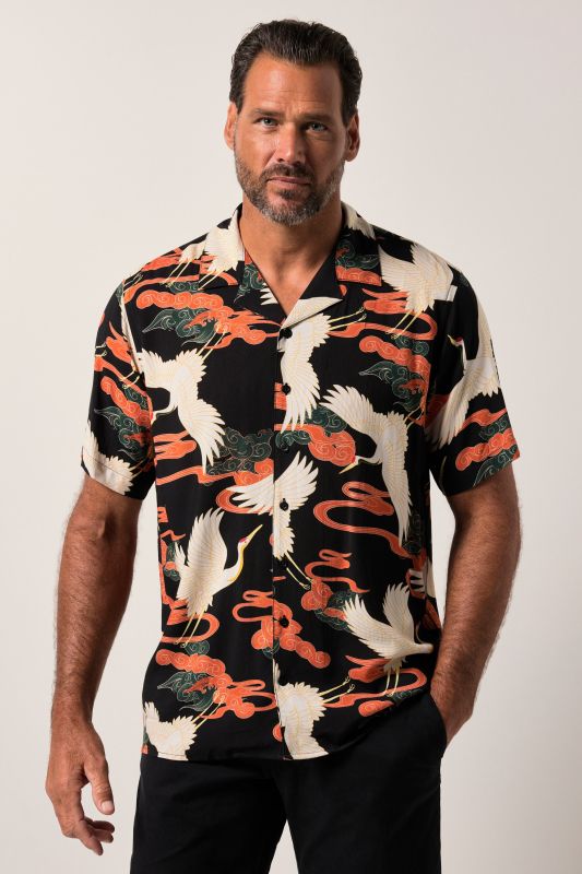 Chemise JP 1880 en viscose, manches courtes, col cubain et imprimé all-over, coupe Cuba-Fit - jusqu'au 8 XL