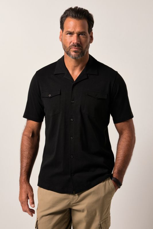 Chemise JP 1880 en jersey, manches courtes et col cubain, coupe Cuba-Fit - jusqu'au 8 XL