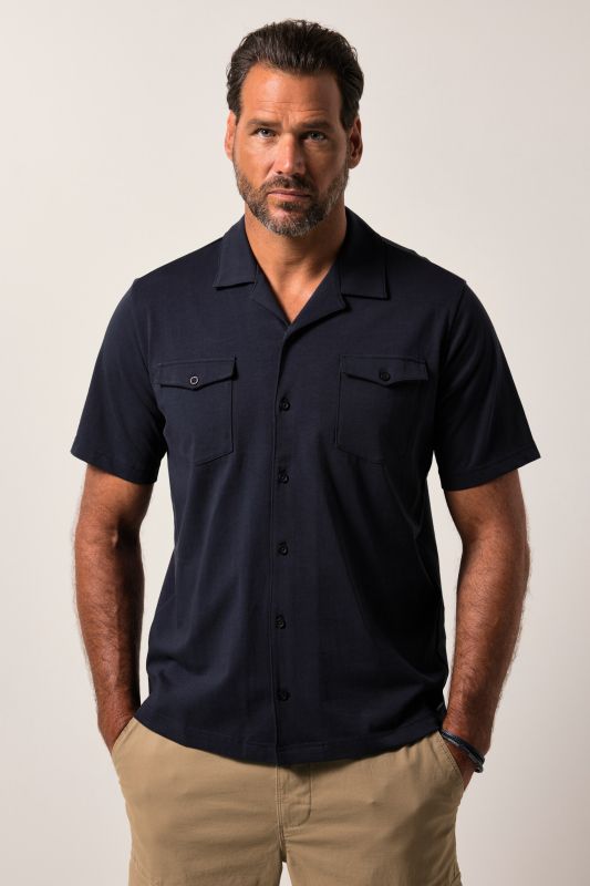 Chemise JP 1880 en jersey, manches courtes et col cubain, coupe Cuba-Fit - jusqu'au 8 XL