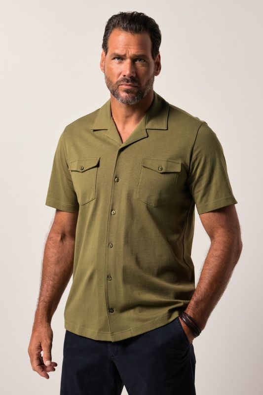 Chemise JP 1880 en jersey, manches courtes et col cubain, coupe Cuba-Fit - jusqu'au 8 XL