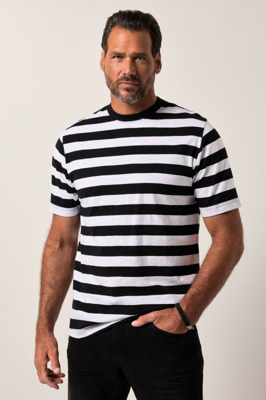 T-shirt JP 1880 à rayures, manches courtes et col rond - jusqu'au 8 XL