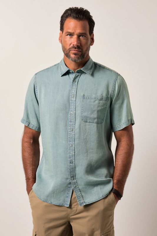 Chemise en Lyocell JP 1880, manches courtes et col Kent, coupe Boxy Fit - jusqu'au 8 XL