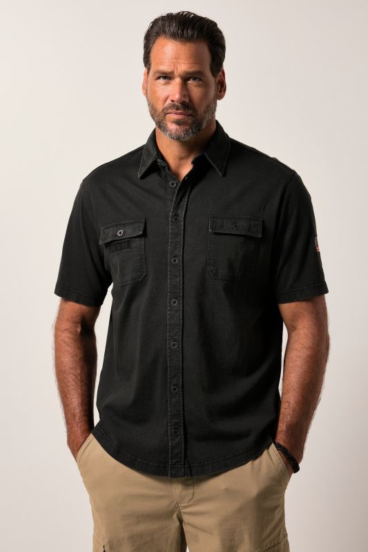 Chemise JP 1880 en jersey, esprit vintage, manches courtes et col Kent, coupe Modern Fit, jusqu'au 8&nbsp;XL