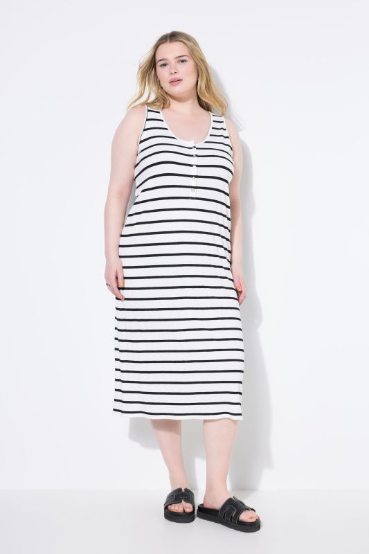 Robe midi sans manches, tissu jersey à rayures, coupe Straight Shape