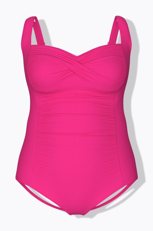 Maillot de bain à bonnets souples. Joli drapé sur la poitrine. Matière finement texturée
