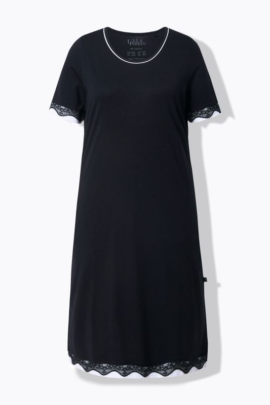 Chemise de nuit avec ourlet en dentelle, col rond et manches courtes