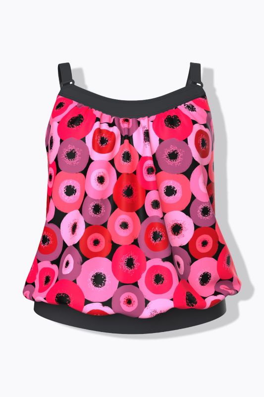 Tankini à imprimé cercles. Bonnets souples et bretelles ajustables. Matières recyclées