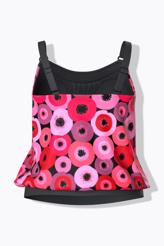 Tankini à imprimé cercles. Bonnets souples et bretelles ajustables. Matières recyclées