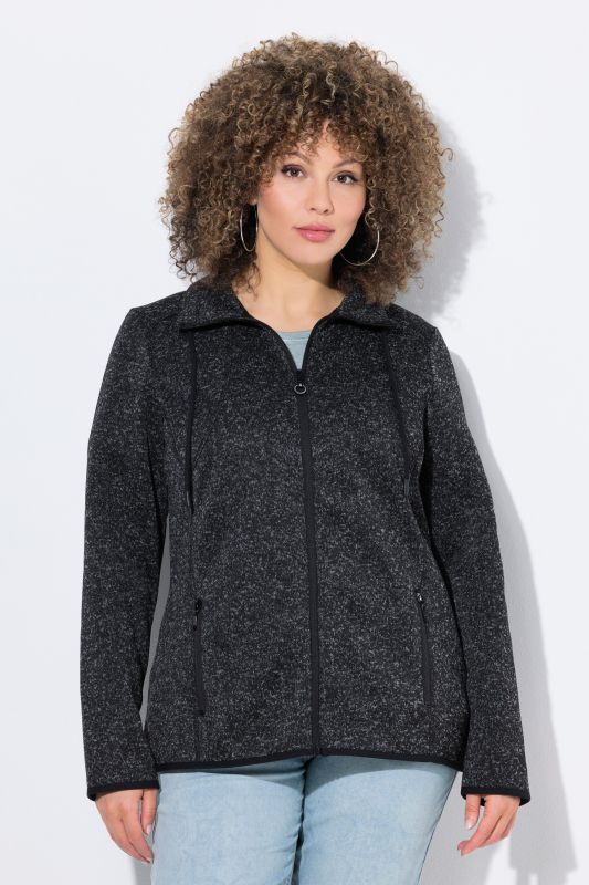 Veste en maille polaire, motif losantes, col montant et poches zippées