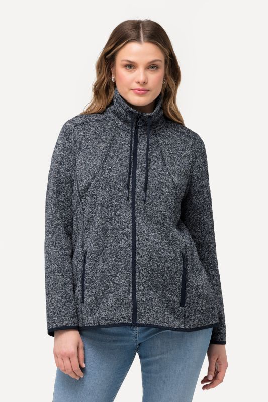 Veste en maille polaire, motif losantes, col montant et poches zippées