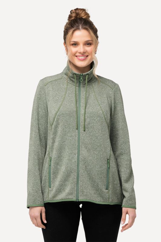 Veste en maille polaire, motif losantes, col montant et poches zippées