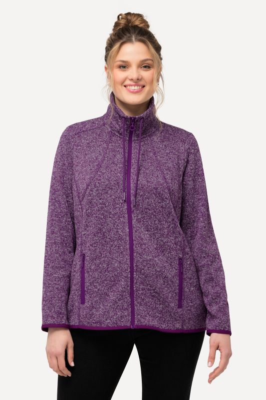 Veste en maille polaire, motif losantes, col montant et poches zippées