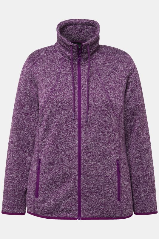 Veste en maille polaire, motif losantes, col montant et poches zippées