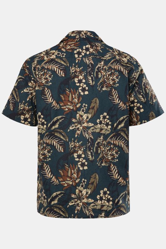 Chemise JP 1880 en lin mélangé, imprimé all-over, manches courtes et col cubain - jusqu'au 8 XL