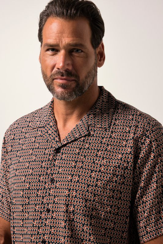 Chemise JP 1880 en viscose, manches courtes, col cubain et imprimé all-over, coupe Cuba-Fit - jusqu'au 8 XL