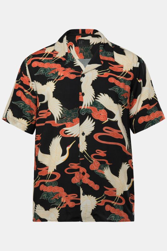 Chemise JP 1880 en viscose, manches courtes, col cubain et imprimé all-over, coupe Cuba-Fit - jusqu'au 8 XL