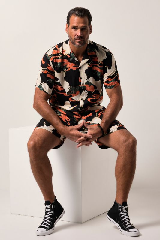 Chemise JP 1880 en viscose, manches courtes, col cubain et imprimé all-over, coupe Cuba-Fit - jusqu'au 8 XL