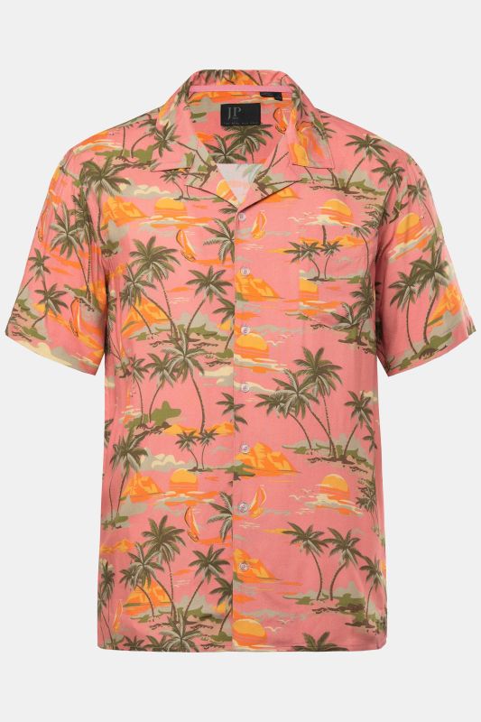 Chemise JP 1880 en viscose, manches courtes, col cubain et imprimé all-over, coupe Cuba-Fit - jusqu'au 8 XL