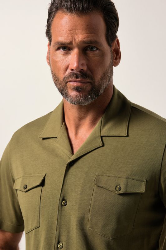 Chemise JP 1880 en jersey, manches courtes et col cubain, coupe Cuba-Fit - jusqu'au 8 XL
