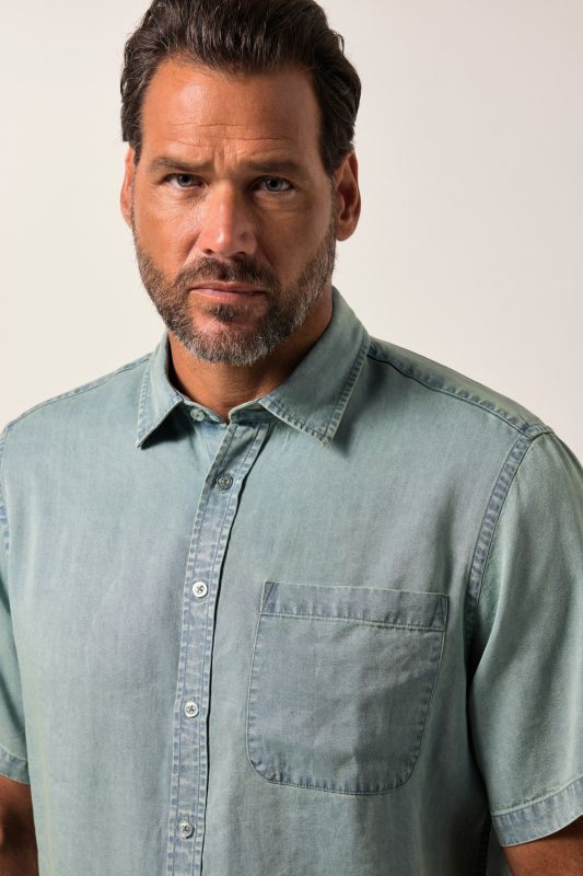 Chemise en Lyocell JP 1880, manches courtes et col Kent, coupe Boxy Fit - jusqu'au 8 XL